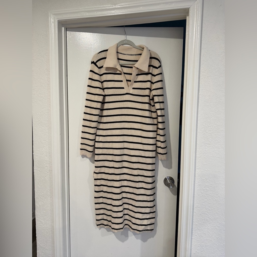 Amazon Beige and Black Striped Long Sleeve Dress. Size small